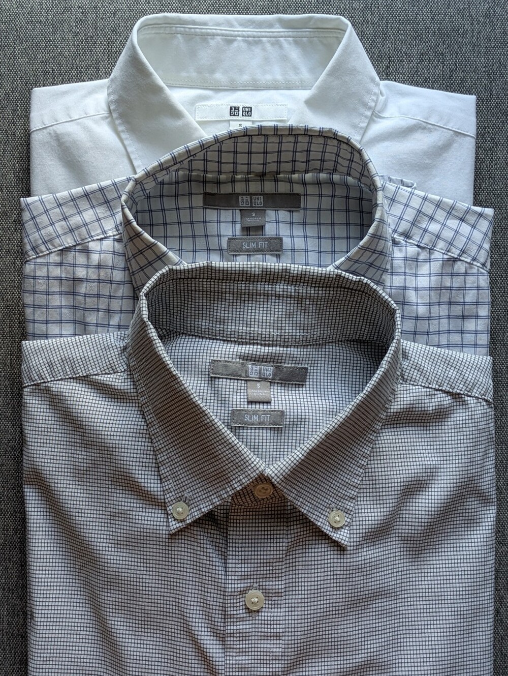 Uniqlo Bundle Slim Fit Small White Blue Plaid Button Down Long Sleeve Shirts